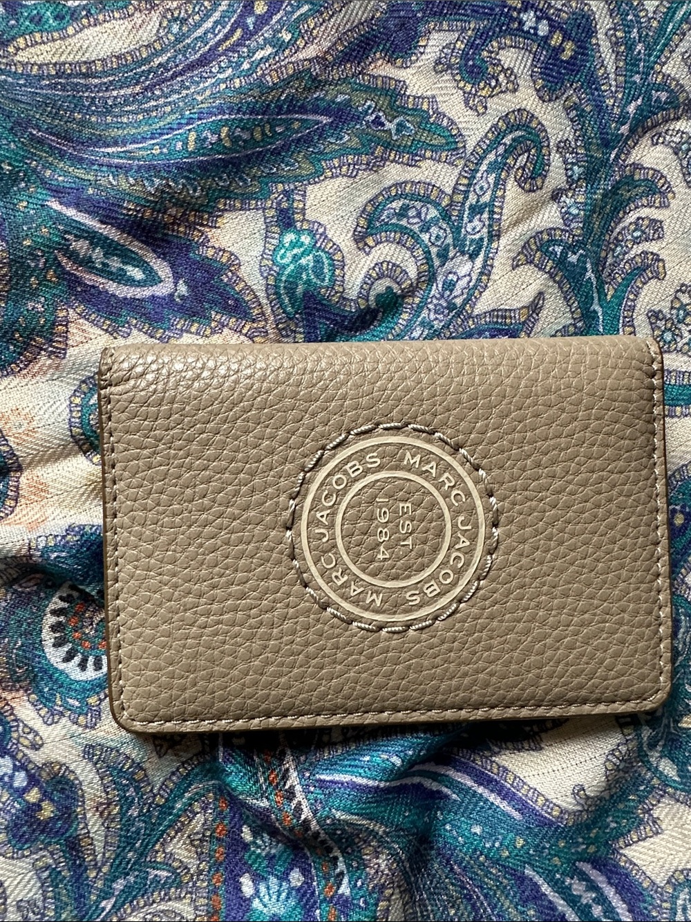Marc Jacobs Pebbled Taupe Leather Card Holder